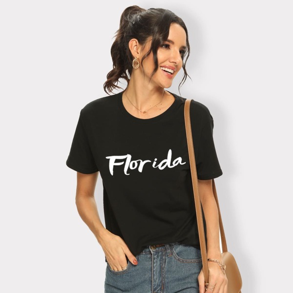 

Letter Graphic Round Neck Tee, Black