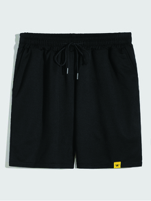 Manfinity Hypemode Men Letter Patched Drawstring Waist Shorts - Black - View 1