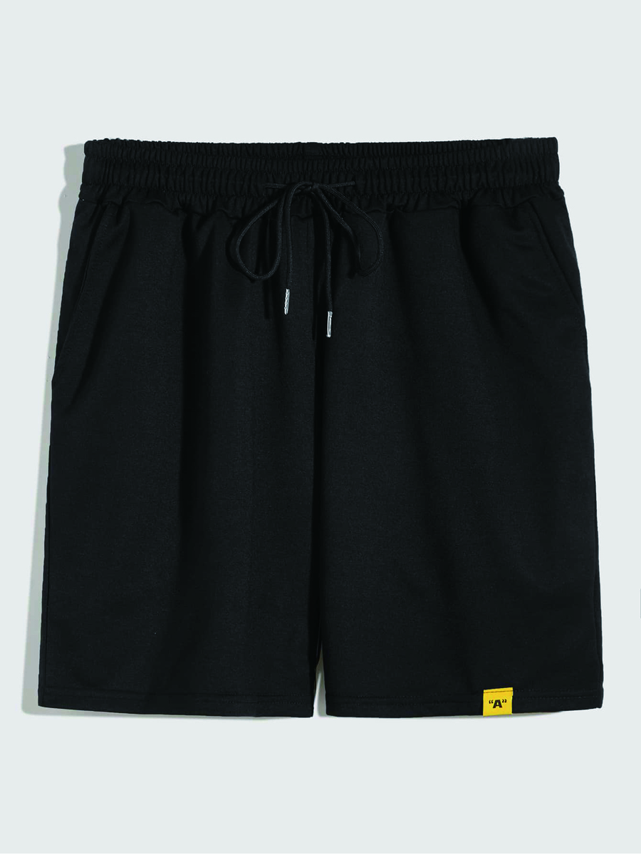 Manfinity Hypemode Men Letter Patched Drawstring Waist Shorts - Black - View 1