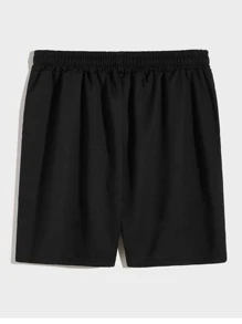 Manfinity Hypemode Men Letter Patched Drawstring Waist Shorts - Black - View 2