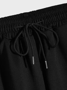 Manfinity Hypemode Men Letter Patched Drawstring Waist Shorts - Black - View 4