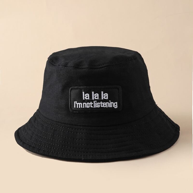 

Slogan Embroidery Bucket Hat, Black