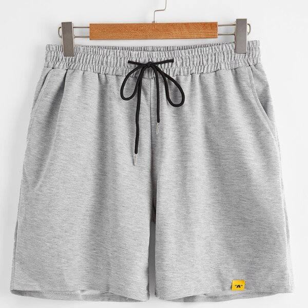 

Men Letter Patched Drawstring Waist Shorts, Grey