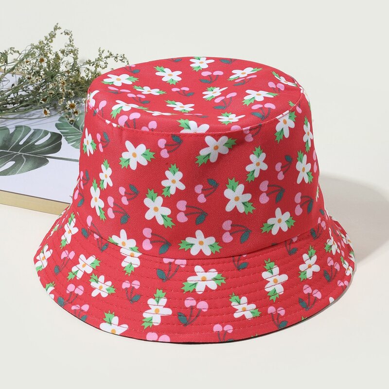 

Floral Pattern Bucket Hat, Red