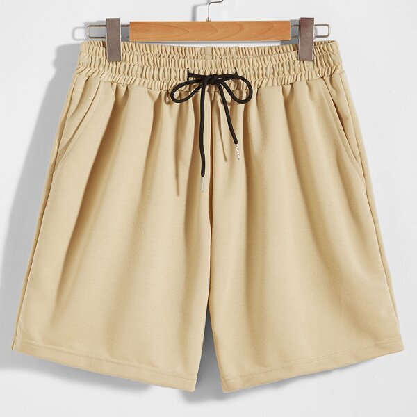 

Men Drawstring Waist Solid Track Shorts, Khaki