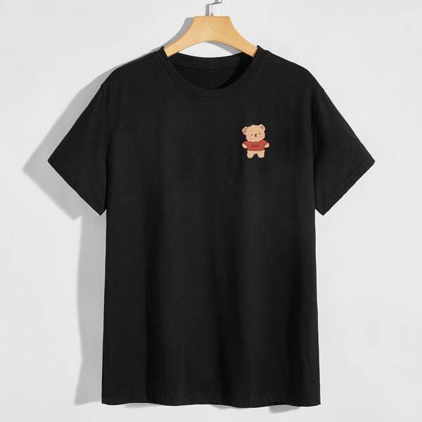

Men Cartoon Graphic Crew Neck Tee, Black