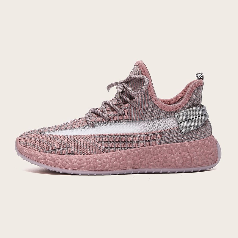 

Lace Up Decor Knit Sneakers, Pink