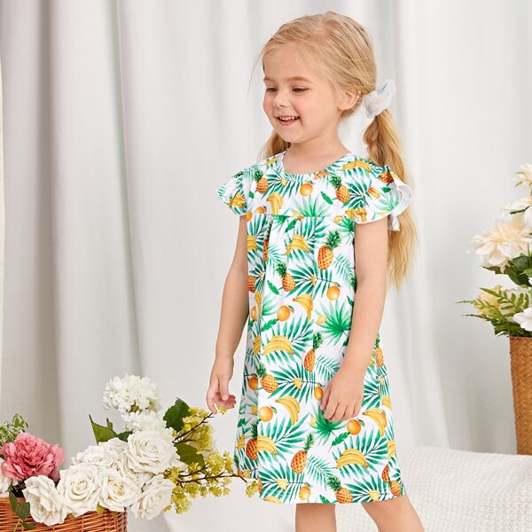 

Toddler Girls Fruit Print Ruffle Trim Dress, Multicolor