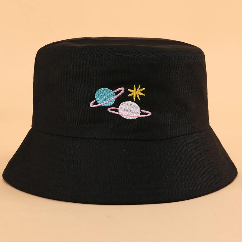 

Planet Embroidery Bucket Hat, Black