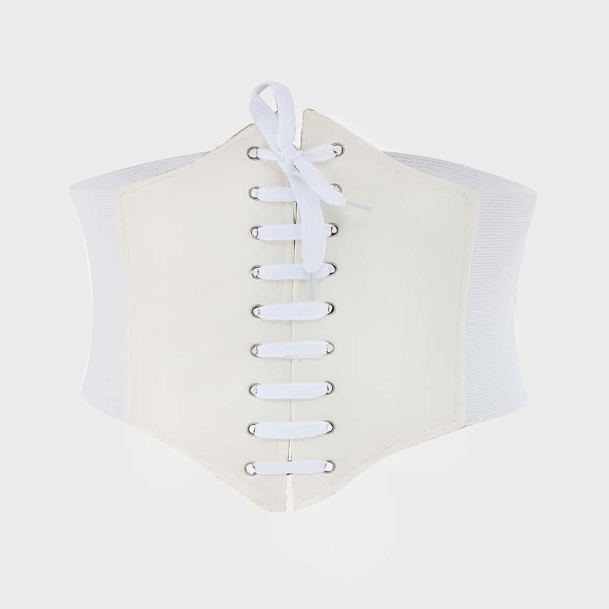 

Lace Up Wide Belt, White