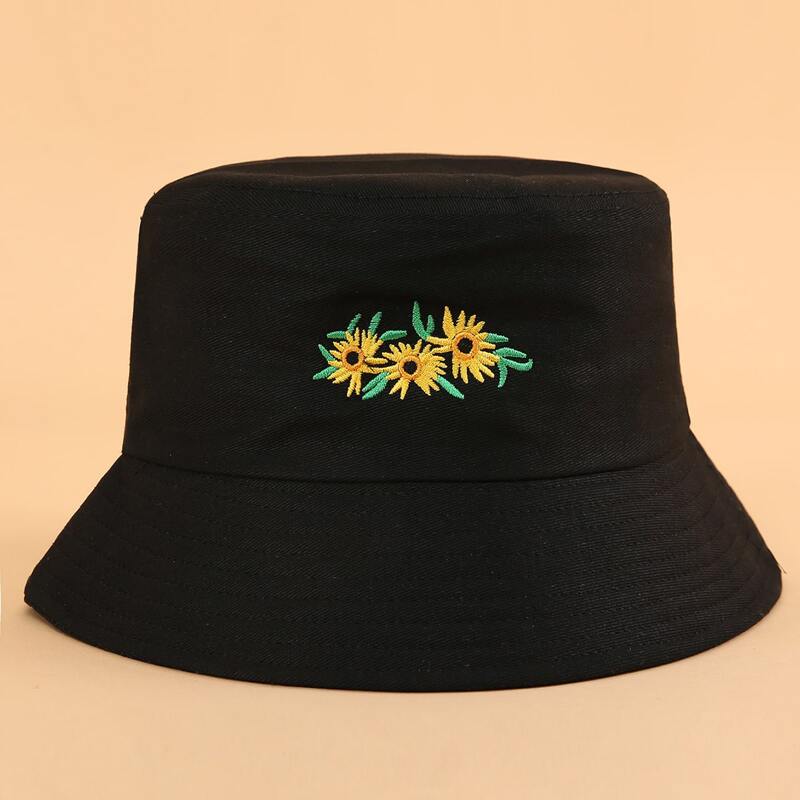 

Floral Embroidery Bucket Hat, Black