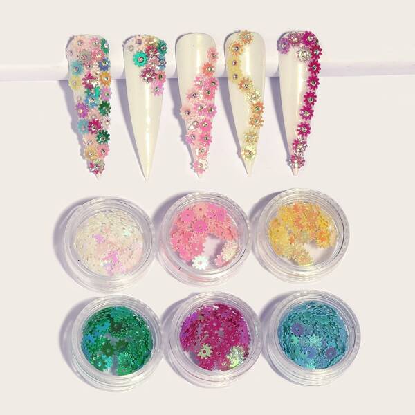 

6boxes Flower Nail Art Decoration, Multicolor