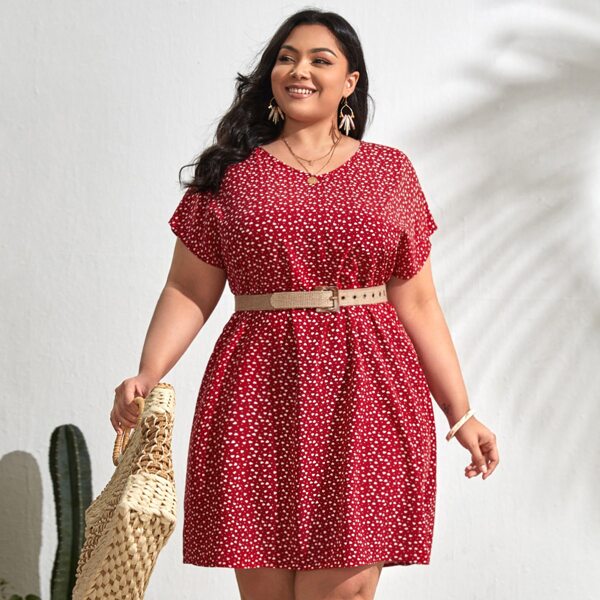 

Plus Allover Heart Print Tunic Dress, Red