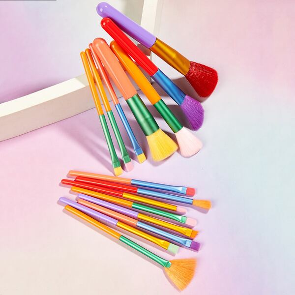 

15pcs Colorful Makeup Brush Set, Multicolor