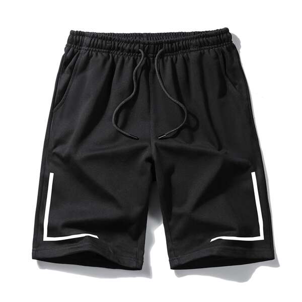 

Men Drawstring Contrast Binding Shorts, Black