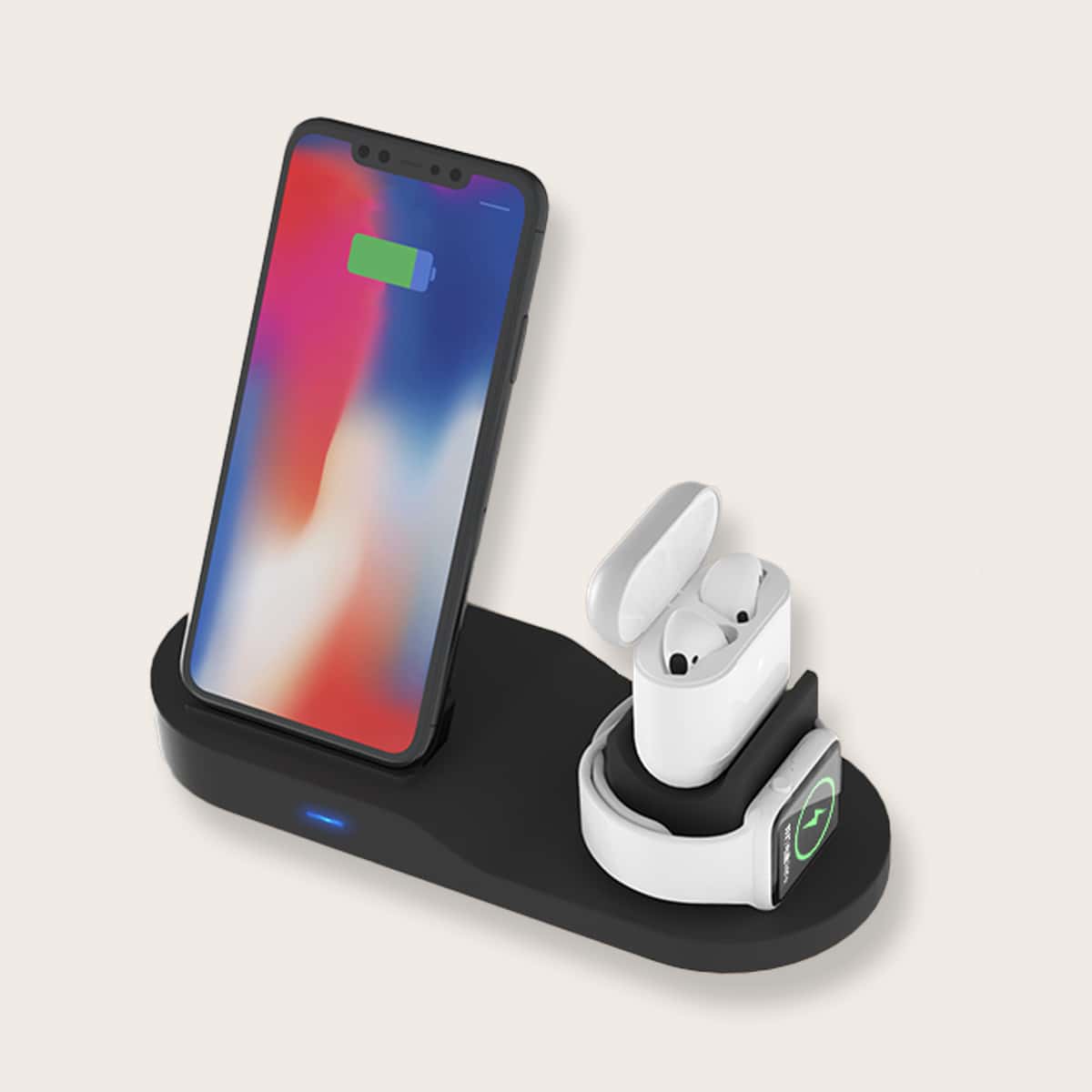 

10W Dual Coils 3 In 1 Wireless Charger, Black
