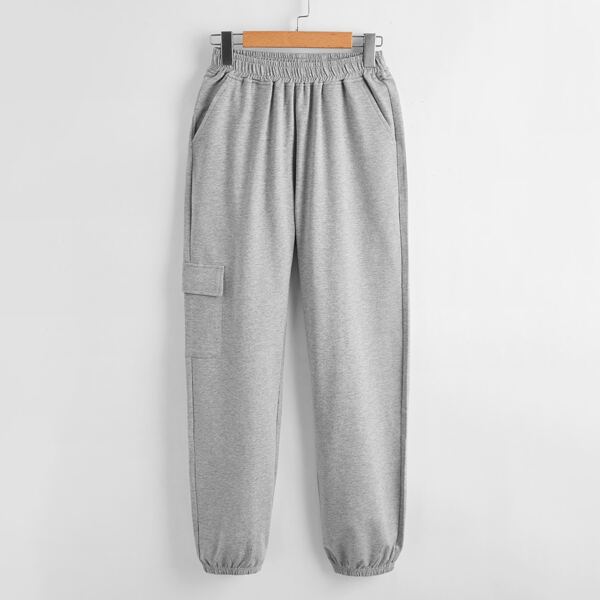 

Solid Flap Pocket Sweatpants, Grey