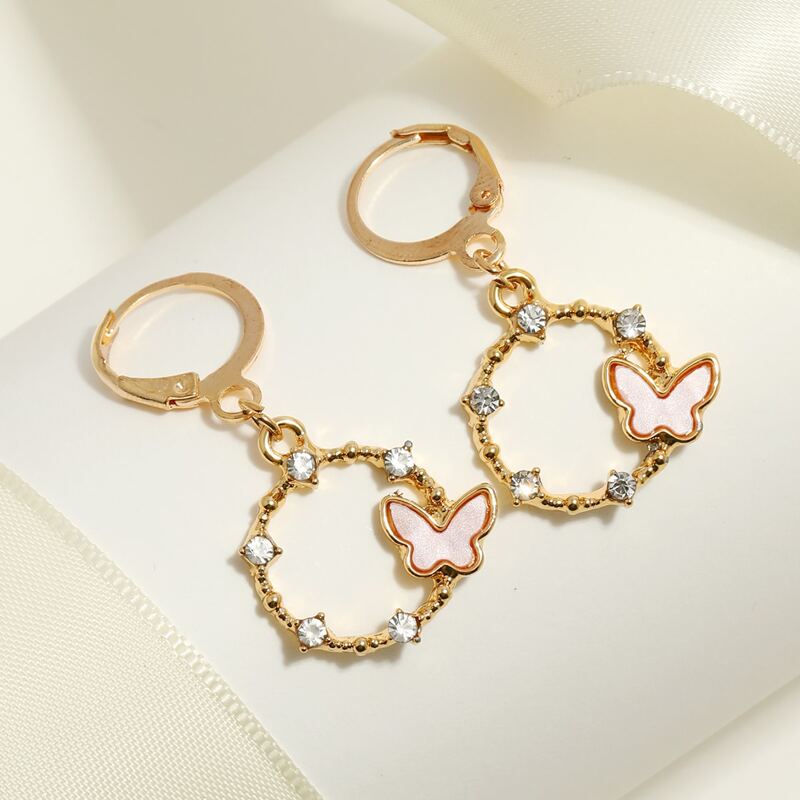 

Butterfly Drop Earrings, Pink