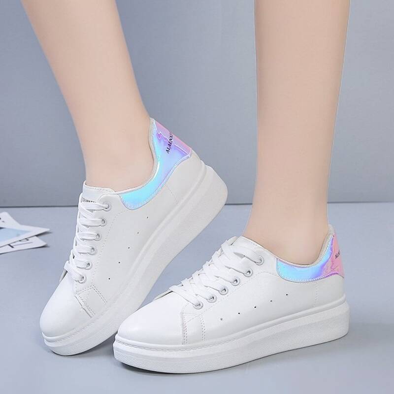 

Holographic Lace-up Skate Shoes, White