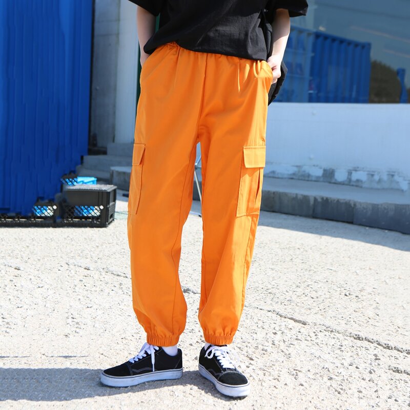 

Flap Pocket Solid Cargo Pants, Orange