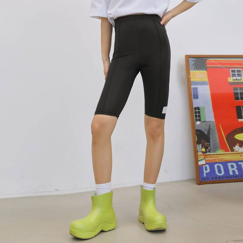 

Letter Patched Biker Shorts, Black