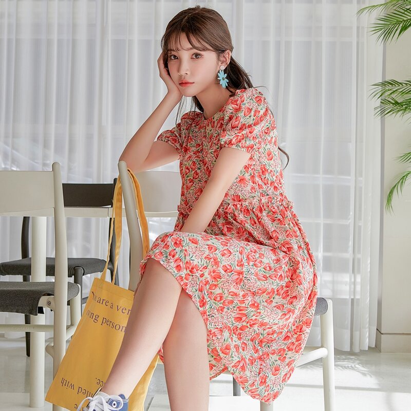 

Allover Floral Puff Sleeve Smock Dress, Multicolor