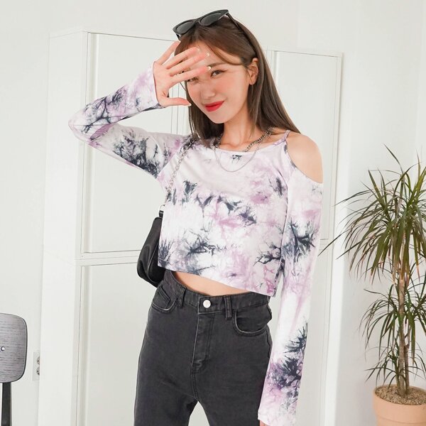 

Tie Dye Cut Out Crop Tee, Multicolor