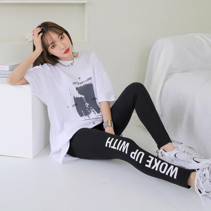 

Letter Graphic Skinny Leggings, Black