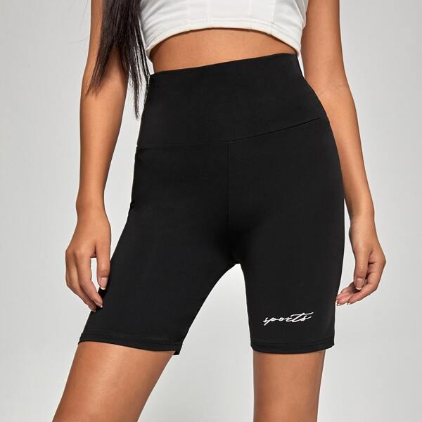 

Letter Graphic Biker Shorts, Black