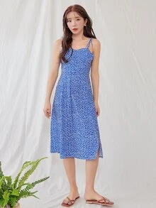 DAZY 小碎花結飾吊帶洋裝