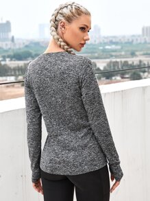 Yoga Basic 段染拇指洞運動T恤 - 深灰色 - 查看 2