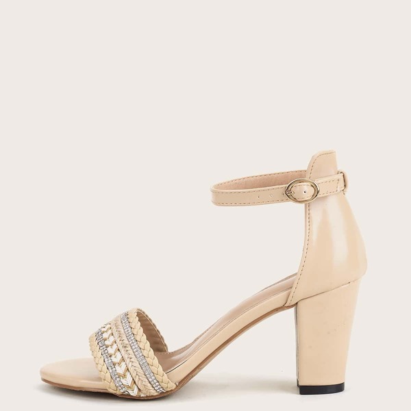 

Braided Design Ankle Strappy Sandals, Apricot