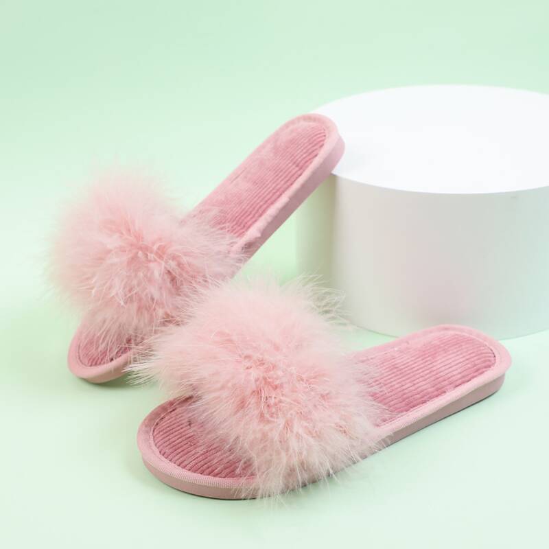 

Open Toe Fluffy Slippers, Pink