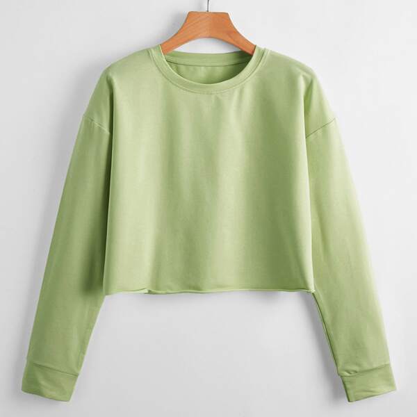 

Solid Drop Shoulder Crop Sweatshirt, Lime green
