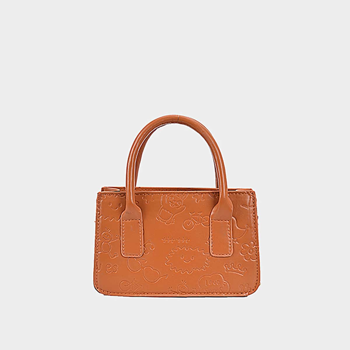 Cartoon Embossed Satchel Bag, Brown