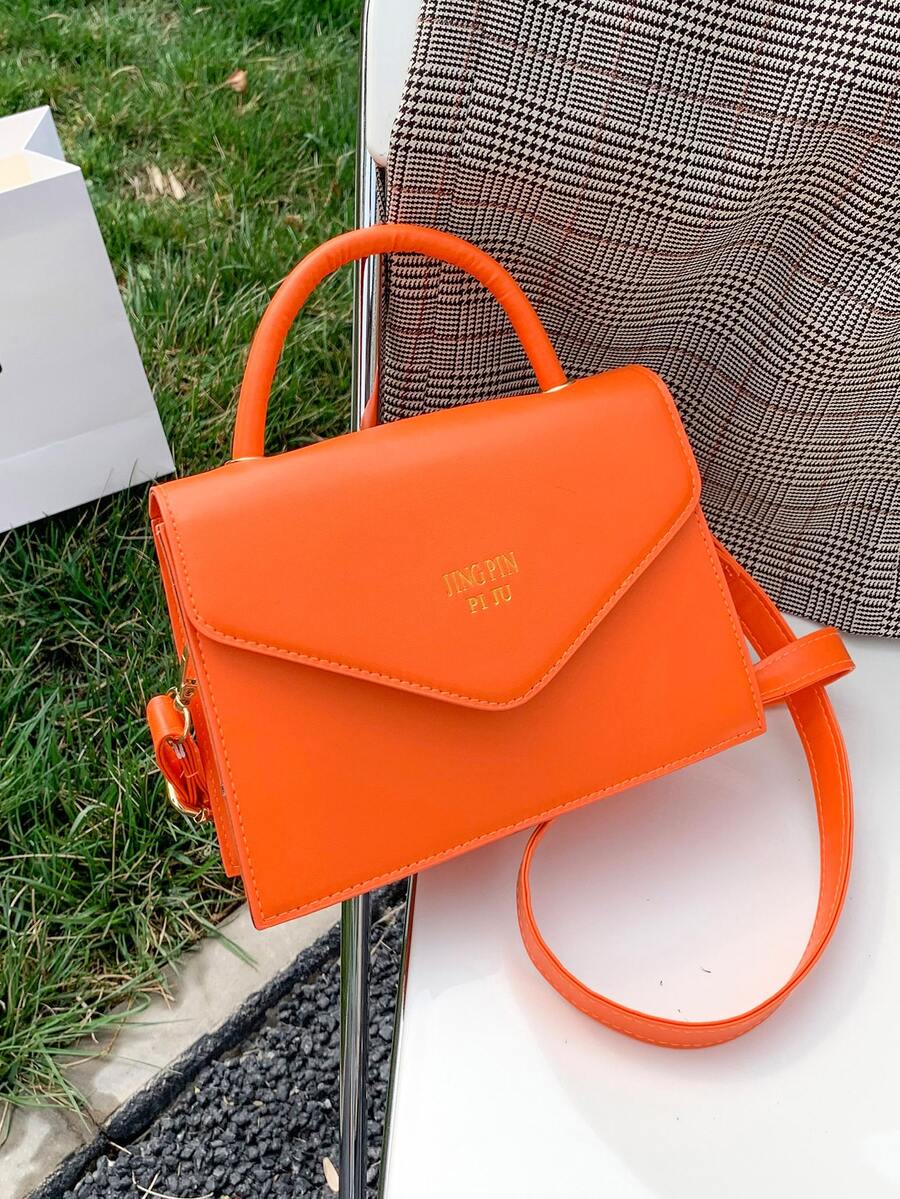 字母圖案翻蓋手提包 - 橘色 - 查看 1