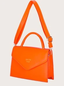字母圖案翻蓋手提包 - 橘色 - 查看 5