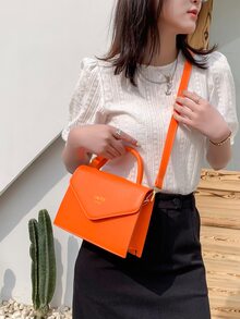 字母圖案翻蓋手提包 - 橘色 - 查看 8