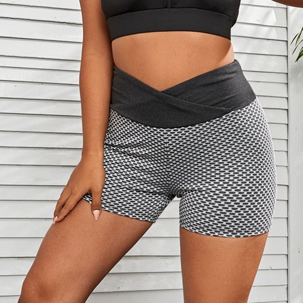 

Plus V Cut Waist Honeycomb Sports Shorts, Grey