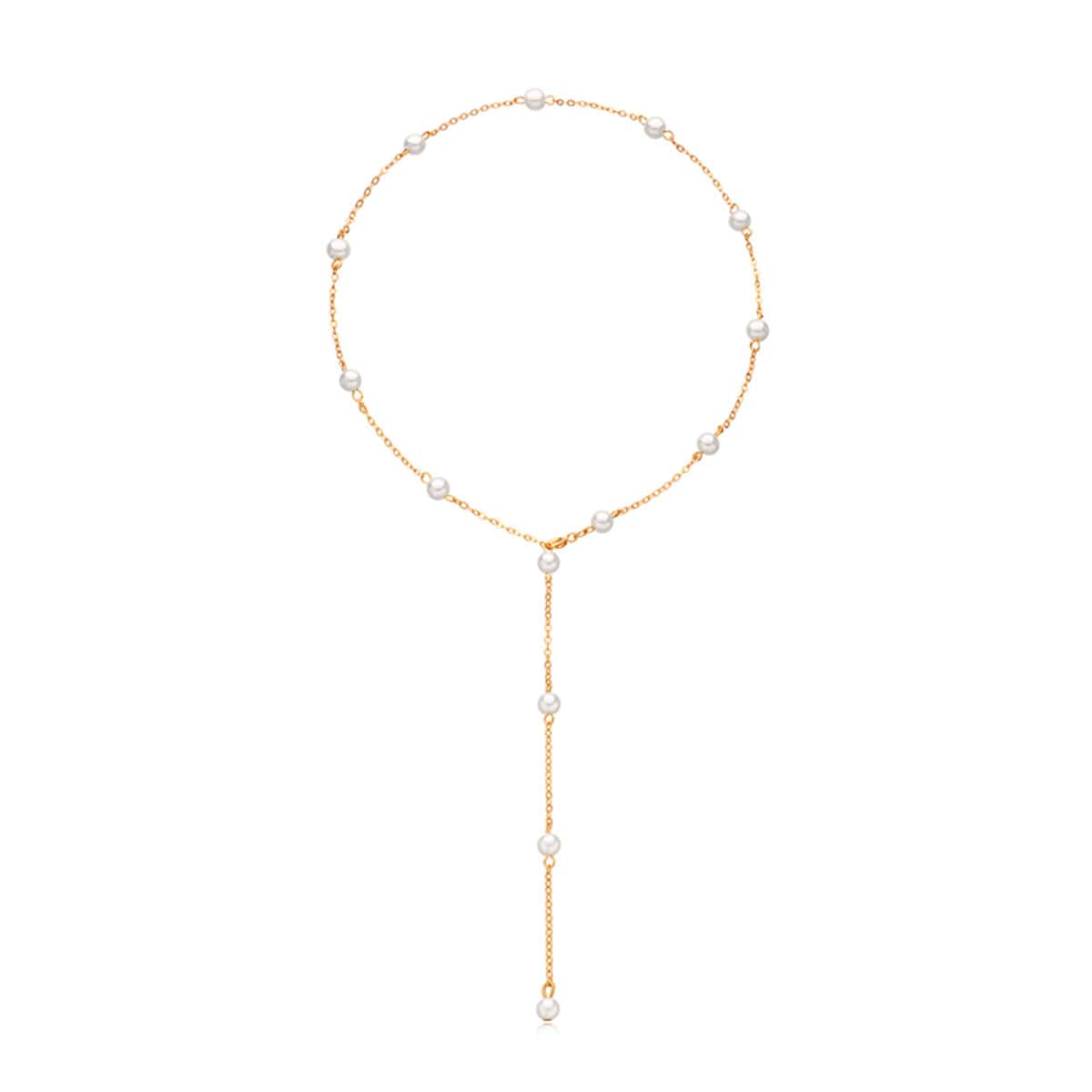 

Faux Pearl Decor Y Lariat Necklace, Gold