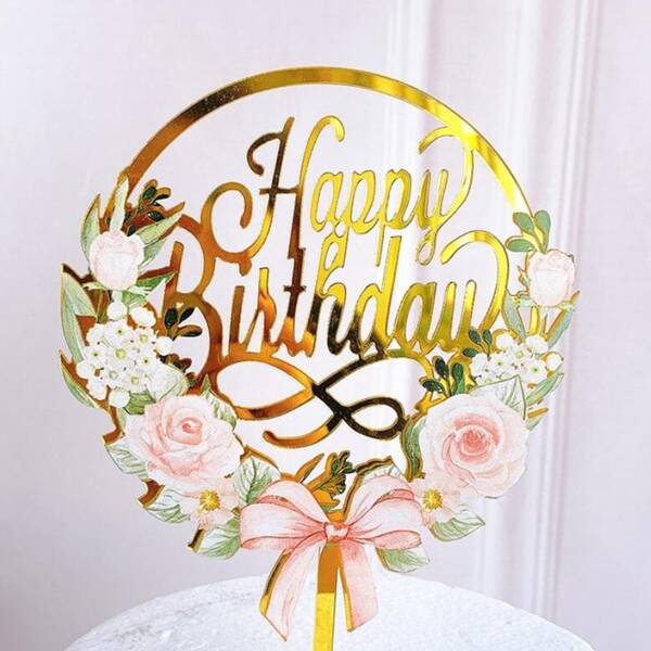 

1pc Wreath Design Birthday Cake Topper, Multicolor
