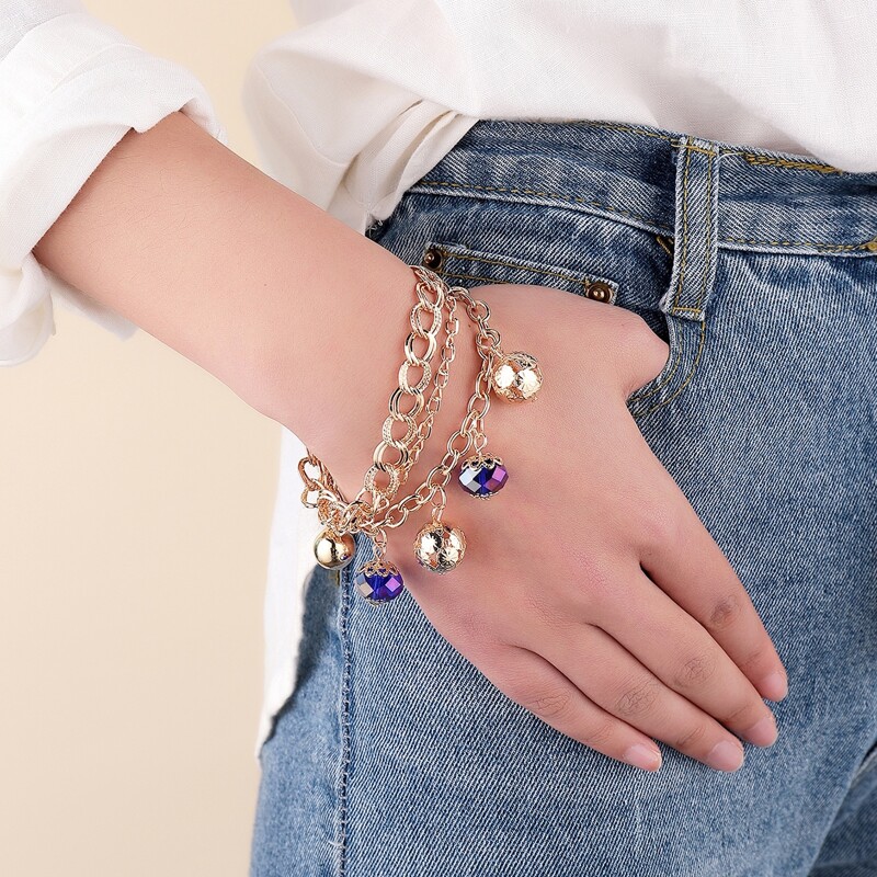 

Ball Layered Chain Bracelet, Purple