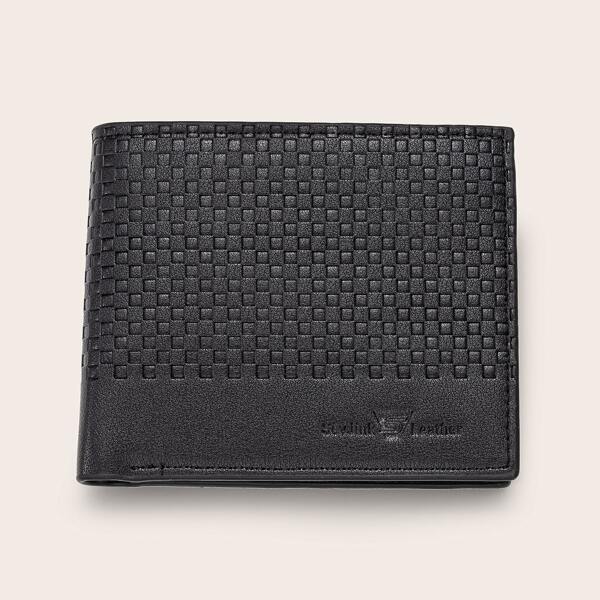 

Men Geometric Textured Fold Over Wallet, Black