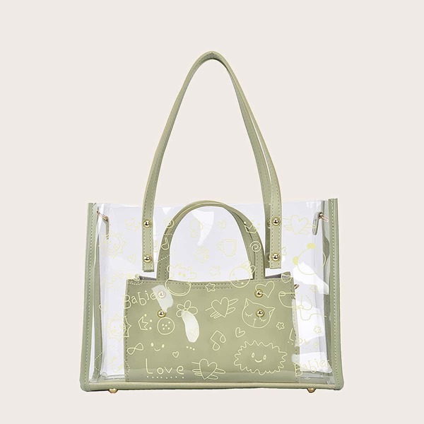 

Clear Tote Bag With Satchel Bag, Green