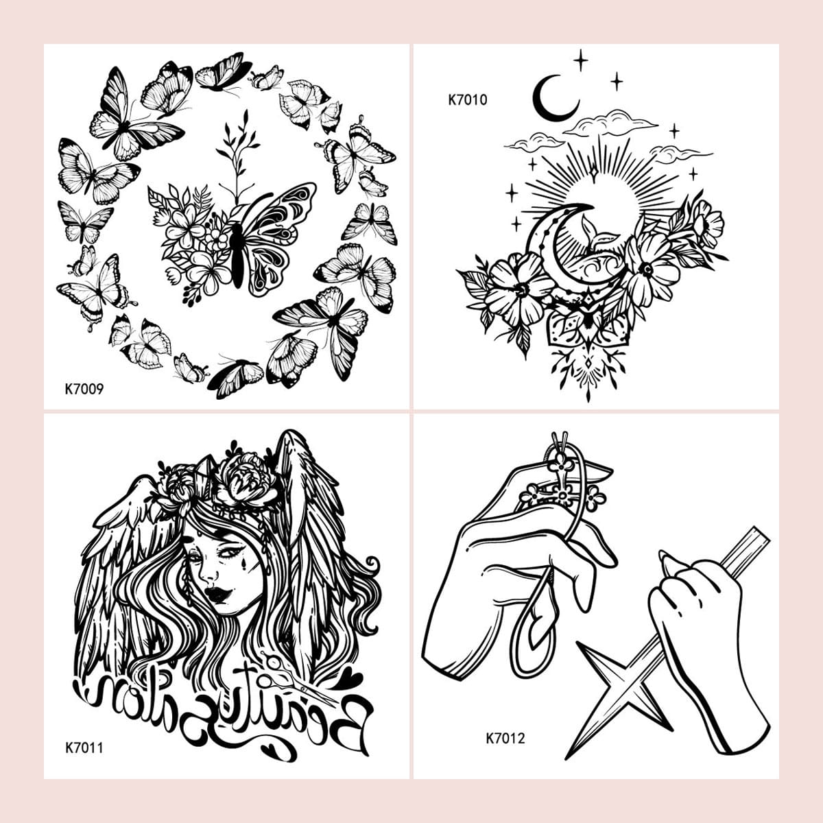 

4sheets Butterfly & Moon Tattoo Sticker, Black