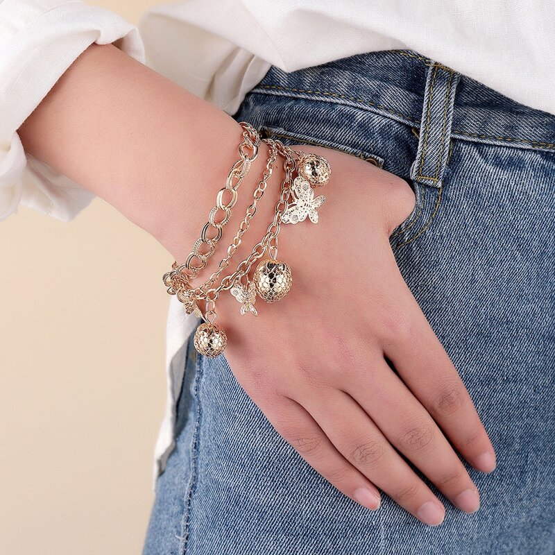 

Butterfly Layered Chain Bracelet, Gold