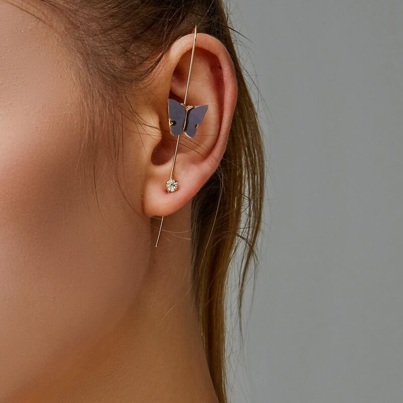 

1pc Butterfly Ear Cuff, Black