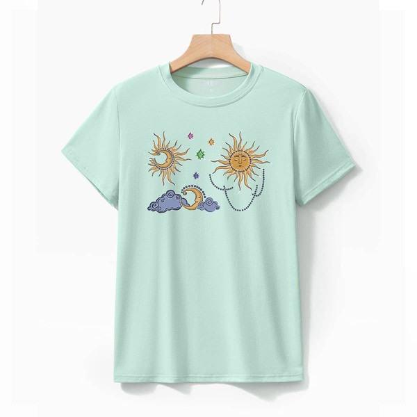 

Abstract Sun And Moon Print Tee, Mint green