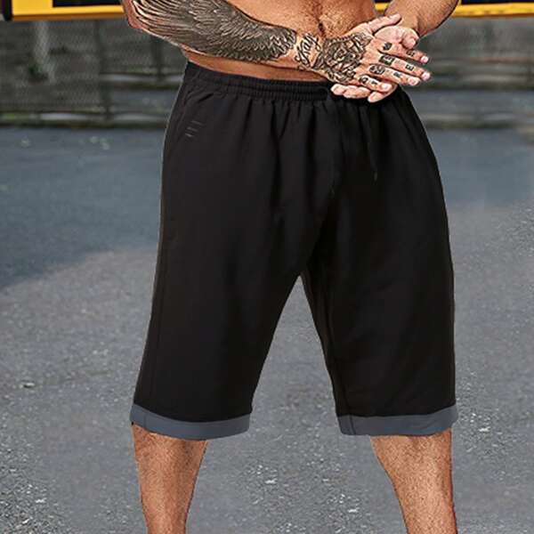 

Men Color Block Drop Waist Pants, Black
