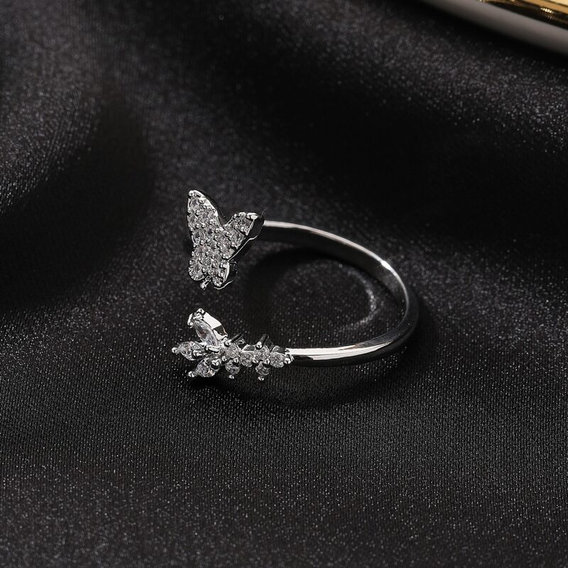 

Butterfly Rhinestone Decor Ring, Silver